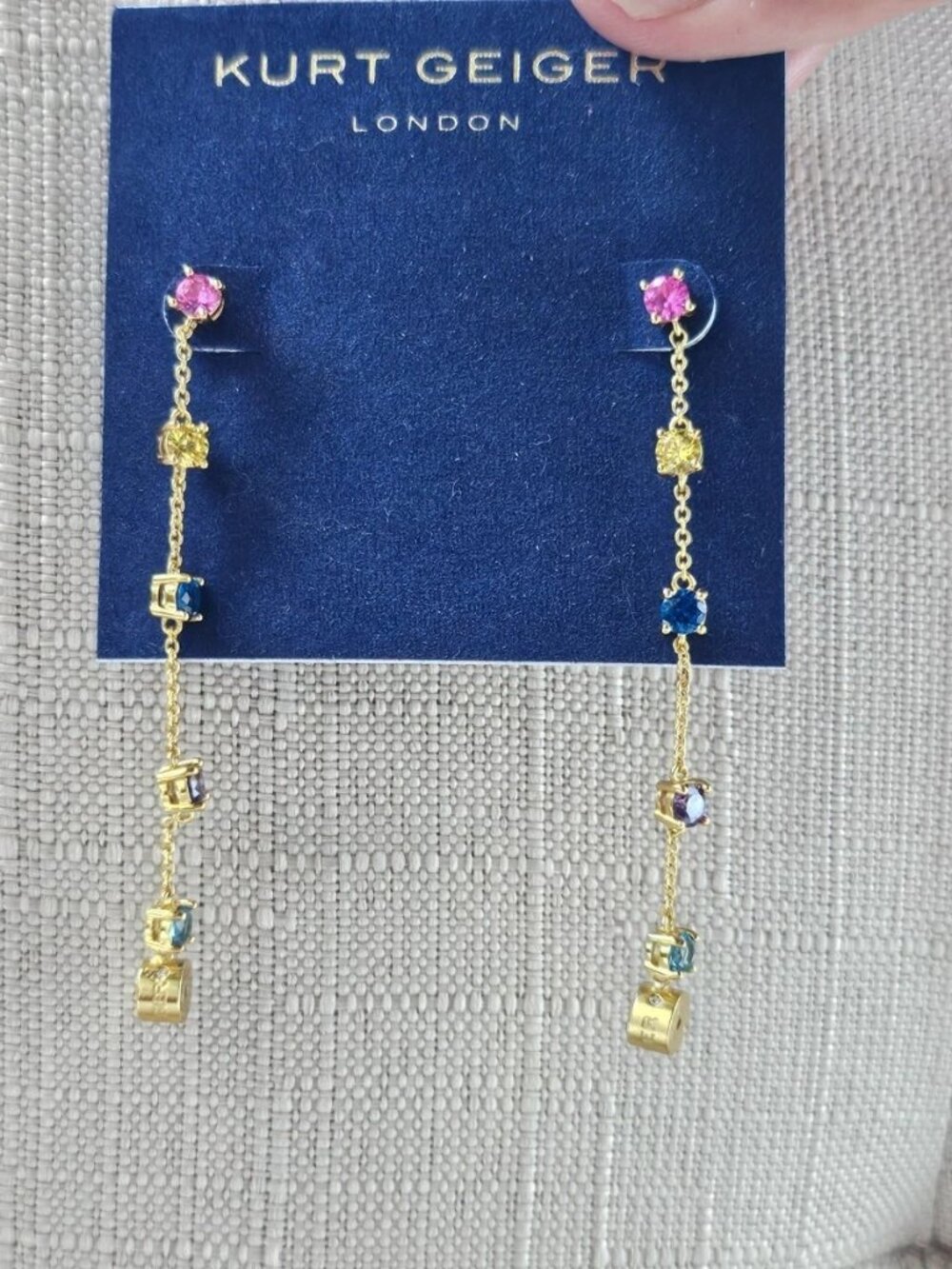 Kurt Geiger Women Earrings Multi Color Crystals Gold Tone Drop Down Earrings NWT